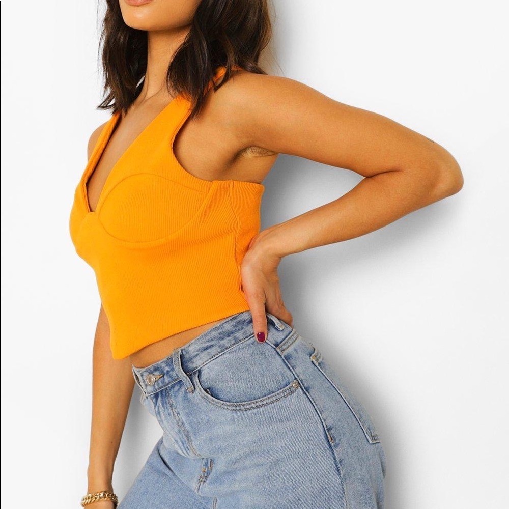 BOOHOO Neon Orange Ribbed Pointed Hem Corset